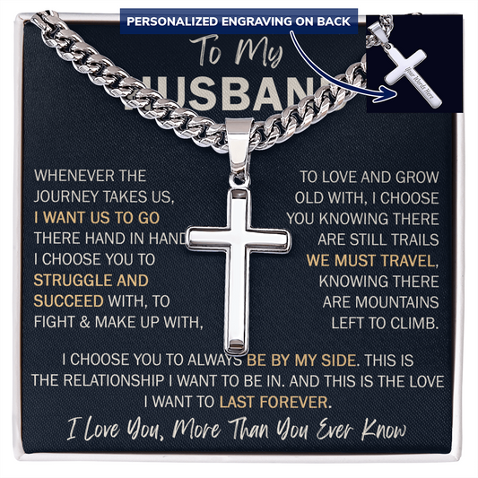 To My Husband Personalized Cross with Cuban Link Chain - Perfect Gift for Birthday, Valentine, Wedding Anniversary or any Special Occasion.