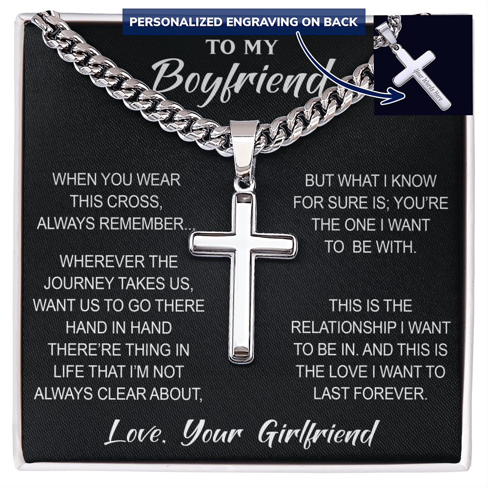 Personalized Cross with Cuban Link Chain for Boyfriend, Gift from Partner, Girlfriend, Soulmate -  Birthday, Valentine Present.