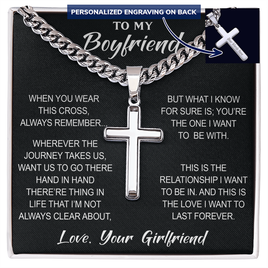 Personalized Cross with Cuban Link Chain for Boyfriend, Gift from Partner, Girlfriend, Soulmate -  Birthday, Valentine Present.