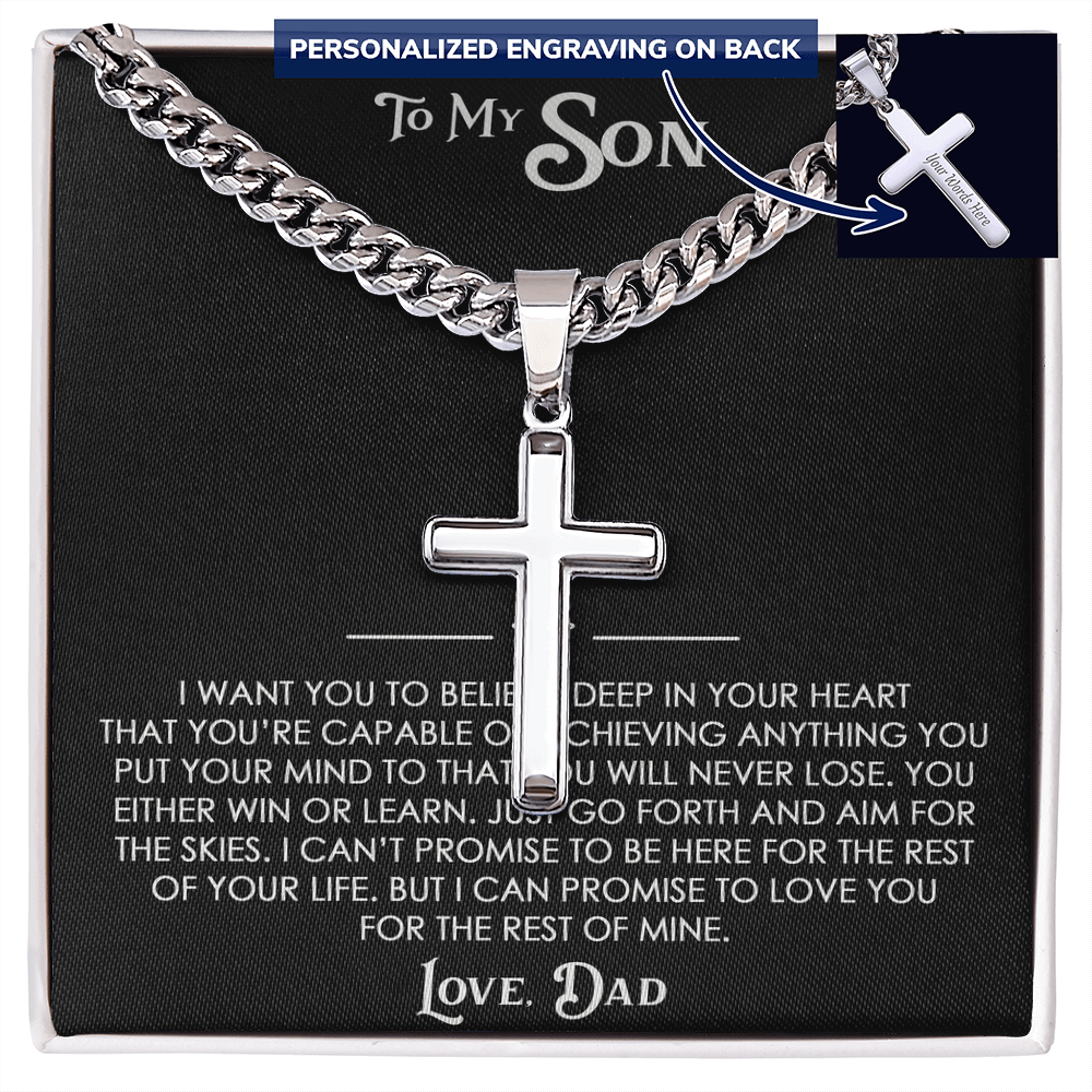 To My Son Gift From Dad  - Personalized Cross with Cuban Link Chain For Children, Faith Gift for any Occasion