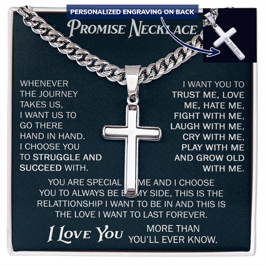 Personalized Cross with Cuban Link Chain For Him, Promise Gift For Boyfriend, BF Birthday Gift, Anniversary Gift For Him