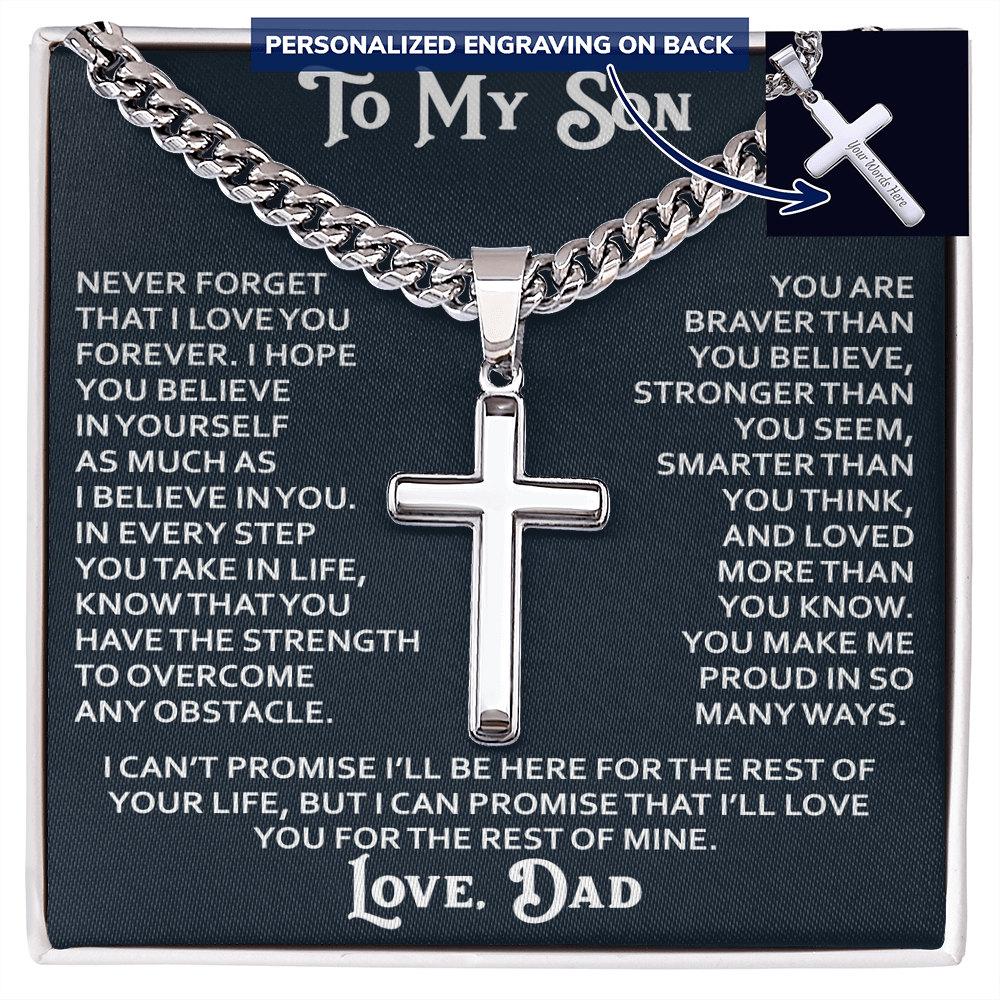 To My Son Artisan Cross Necklace - Birthday Christmas Gift from Dad Father Heartfelt Jewelry Present (136837190196)