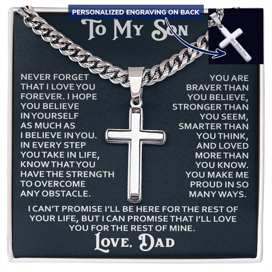 To My Son Artisan Cross Necklace - Birthday Christmas Gift from Dad Father Heartfelt Jewelry Present (136837190196)