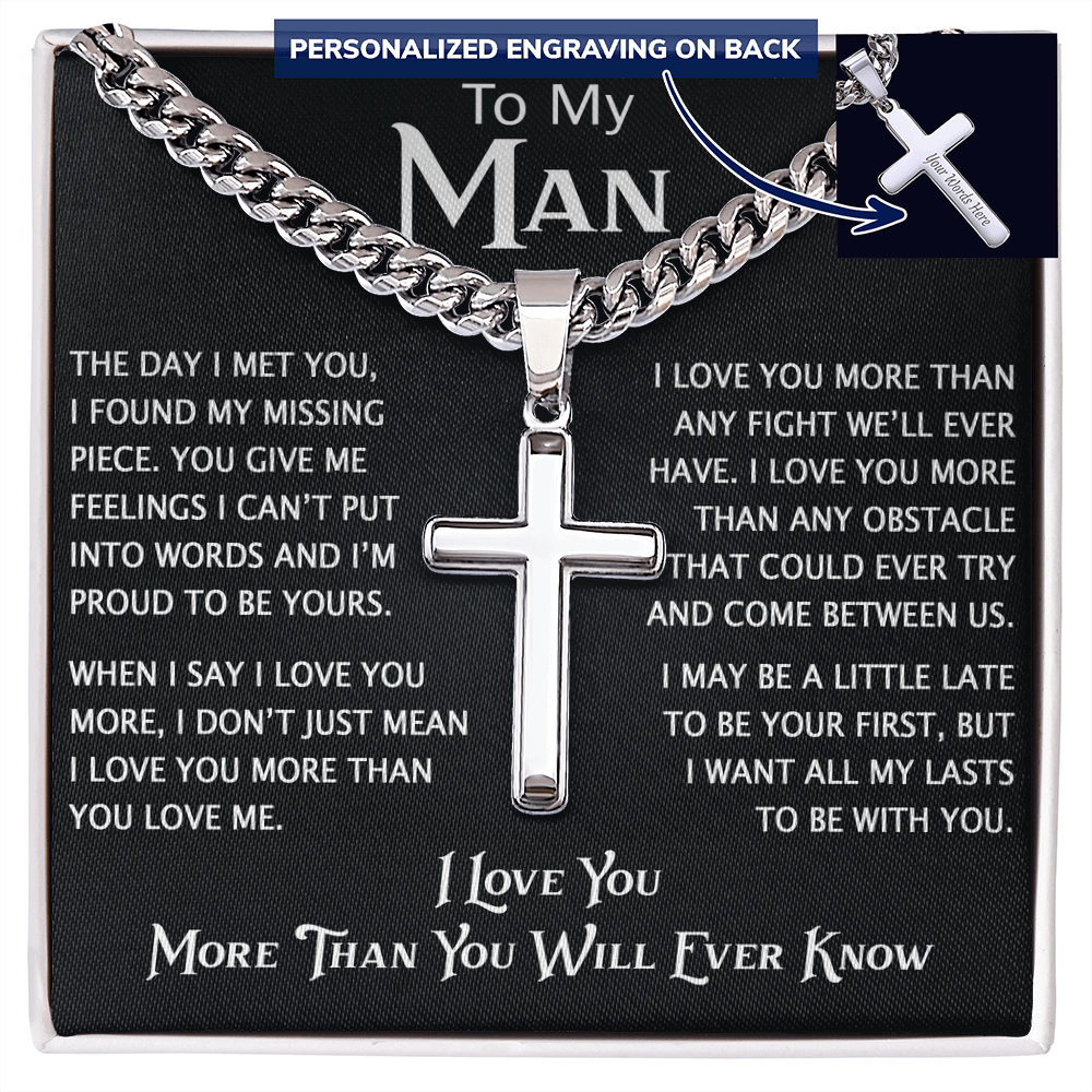 To My Man Personalized Cross with Cuban Link Chain - Perfect Gift for Birthday, Christmas