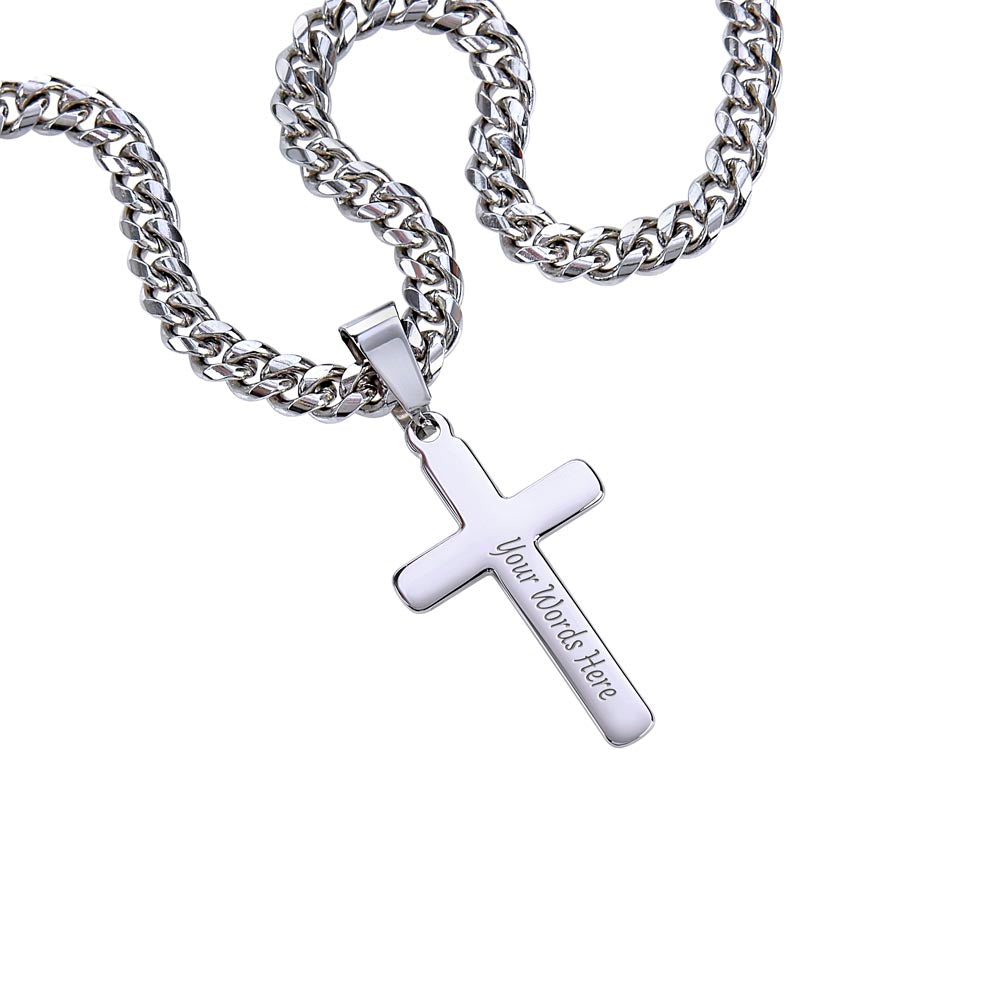To My Grandson Artisan Cross with Cuban Link Chain - Christian Faith Gifts From Grandpa Grandma Inspirational Jewelry
