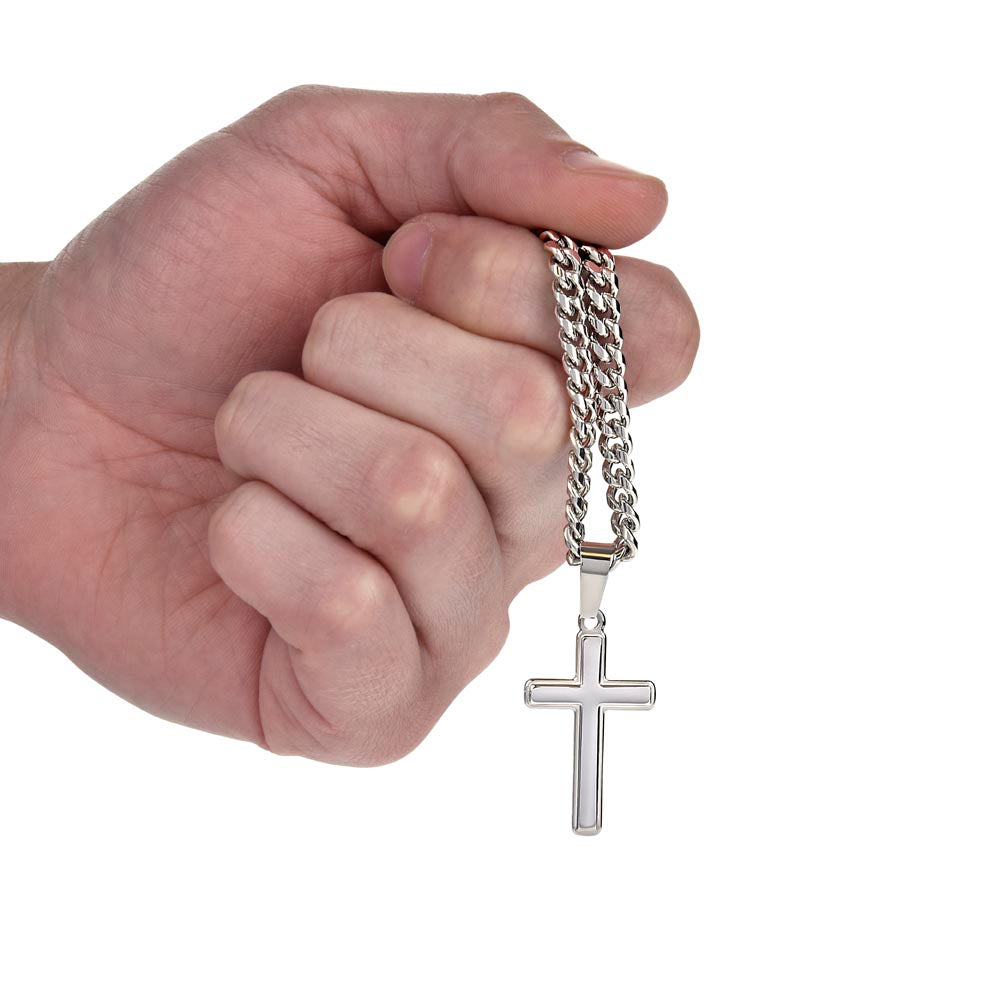 Personalized Cross with Cuban Link Chain For Him, Promise Gift For Boyfriend, BF Birthday Gift, Anniversary Gift For Him