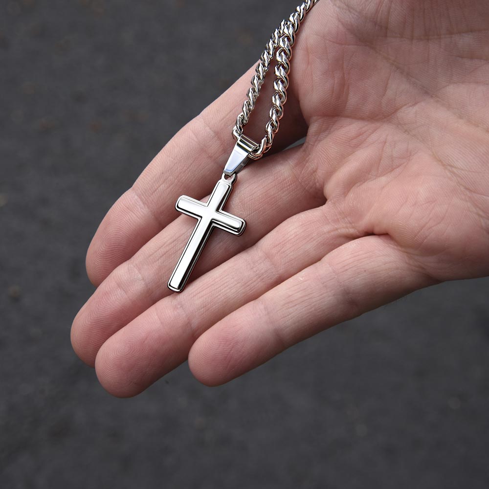 Product Image To My Husband Personalized Cross with Cuban Link Chain From Wife – Valentines Day Gifts for Her with Heartfelt Message Card, Premium Gold-Plated Wife Jewelry