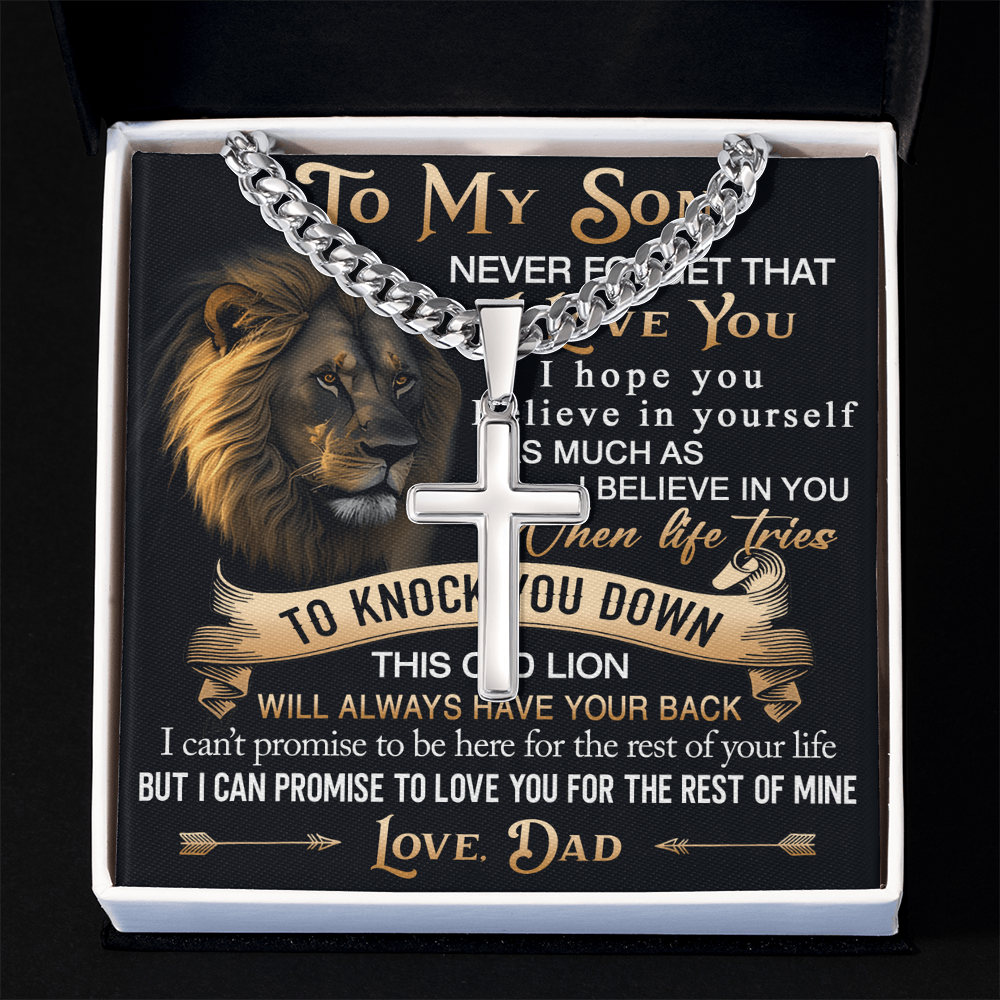 To My Son Personalized Cross with Cuban Link Chain Gift from Dad - Unique Gift for Birthday, Back to School, Graduation or any Special Occasion.