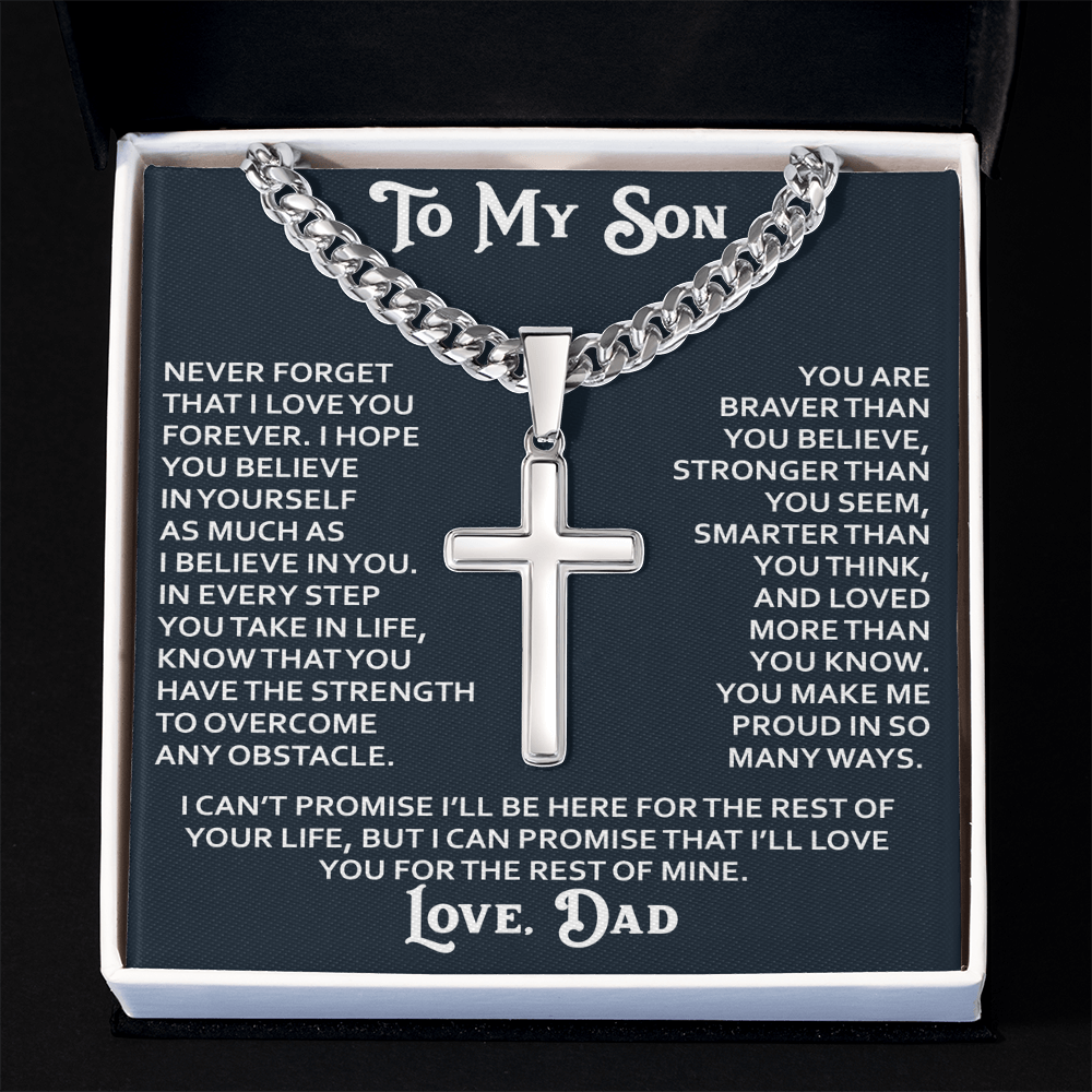 To My Son Artisan Cross Necklace - Birthday Christmas Gift from Dad Father Heartfelt Jewelry Present (136837190196)