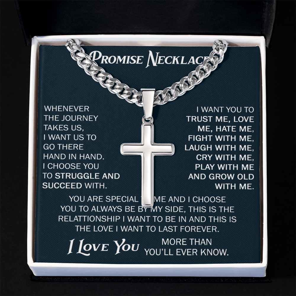 Personalized Cross with Cuban Link Chain For Him, Promise Gift For Boyfriend, BF Birthday Gift, Anniversary Gift For Him