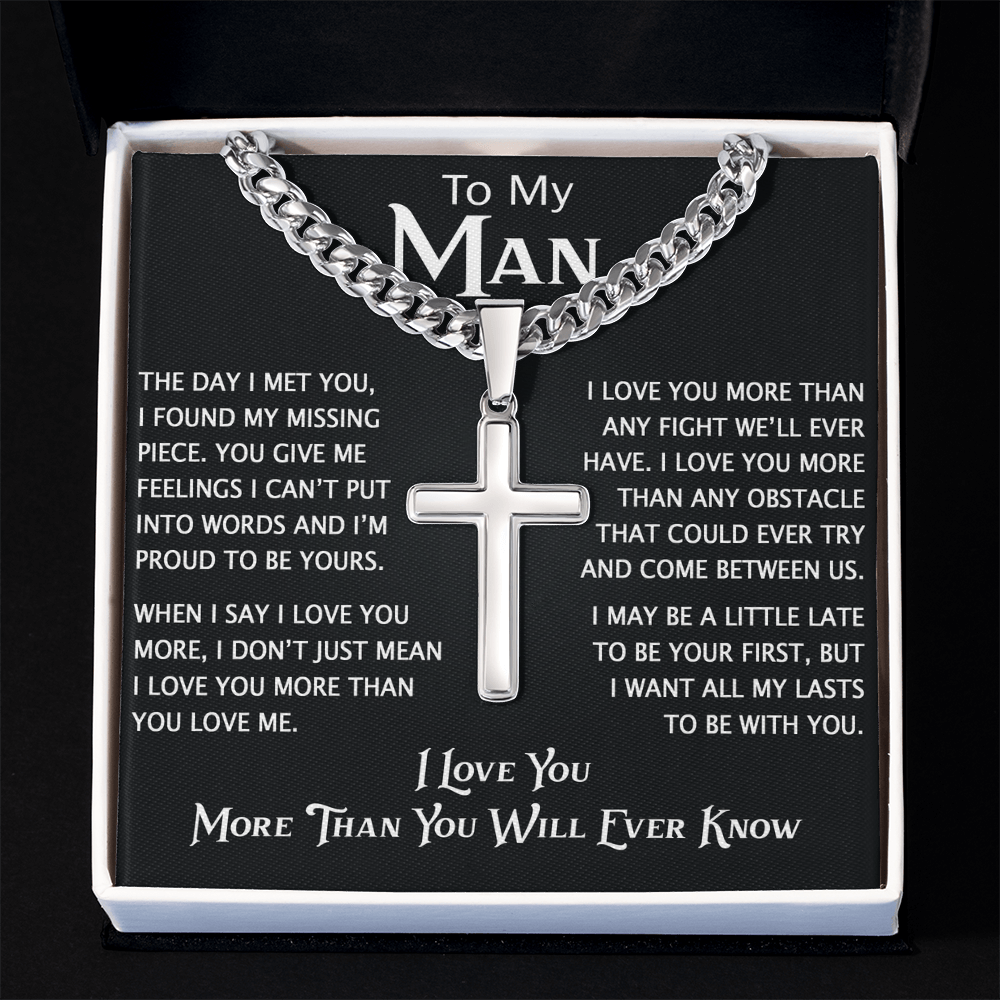 To My Man Personalized Cross with Cuban Link Chain - Perfect Gift for Birthday, Christmas