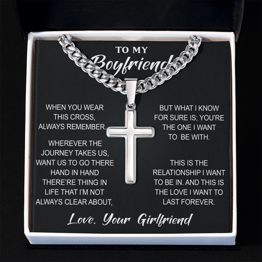 Personalized Cross with Cuban Link Chain for Boyfriend, Gift from Partner, Girlfriend, Soulmate -  Birthday, Valentine Present.