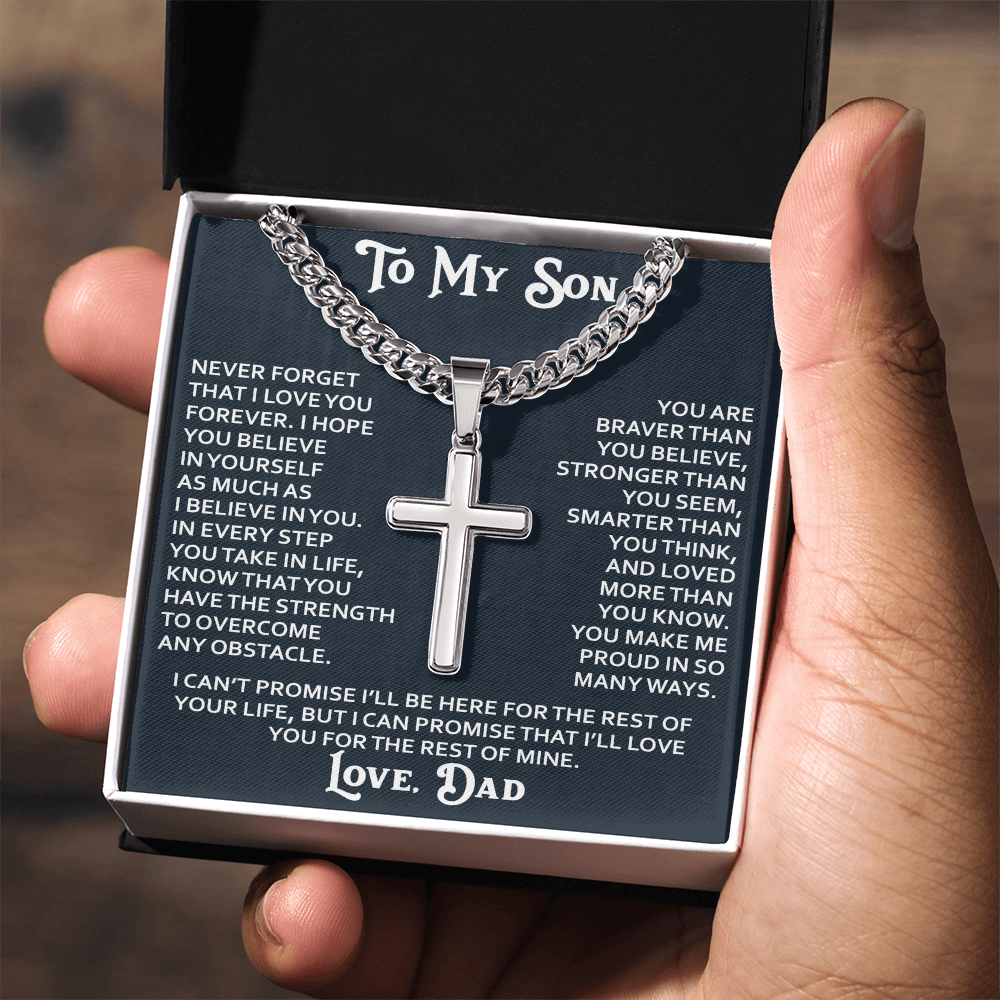 To My Son Artisan Cross Necklace - Birthday Christmas Gift from Dad Father Heartfelt Jewelry Present (136837190196)