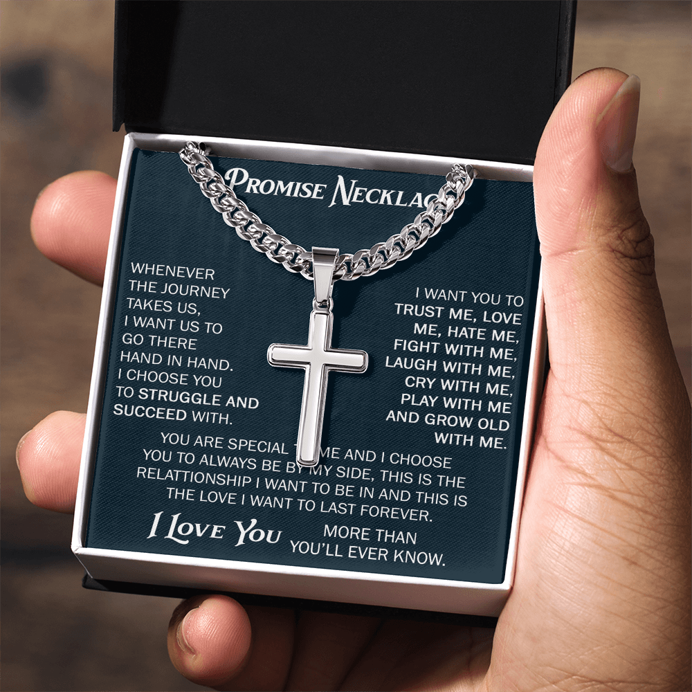 Personalized Cross with Cuban Link Chain For Him, Promise Gift For Boyfriend, BF Birthday Gift, Anniversary Gift For Him