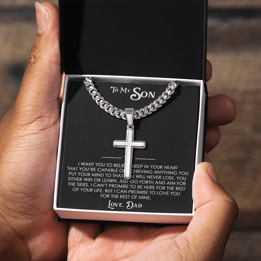 To My Son Gift From Dad  - Personalized Cross with Cuban Link Chain For Children, Faith Gift for any Occasion