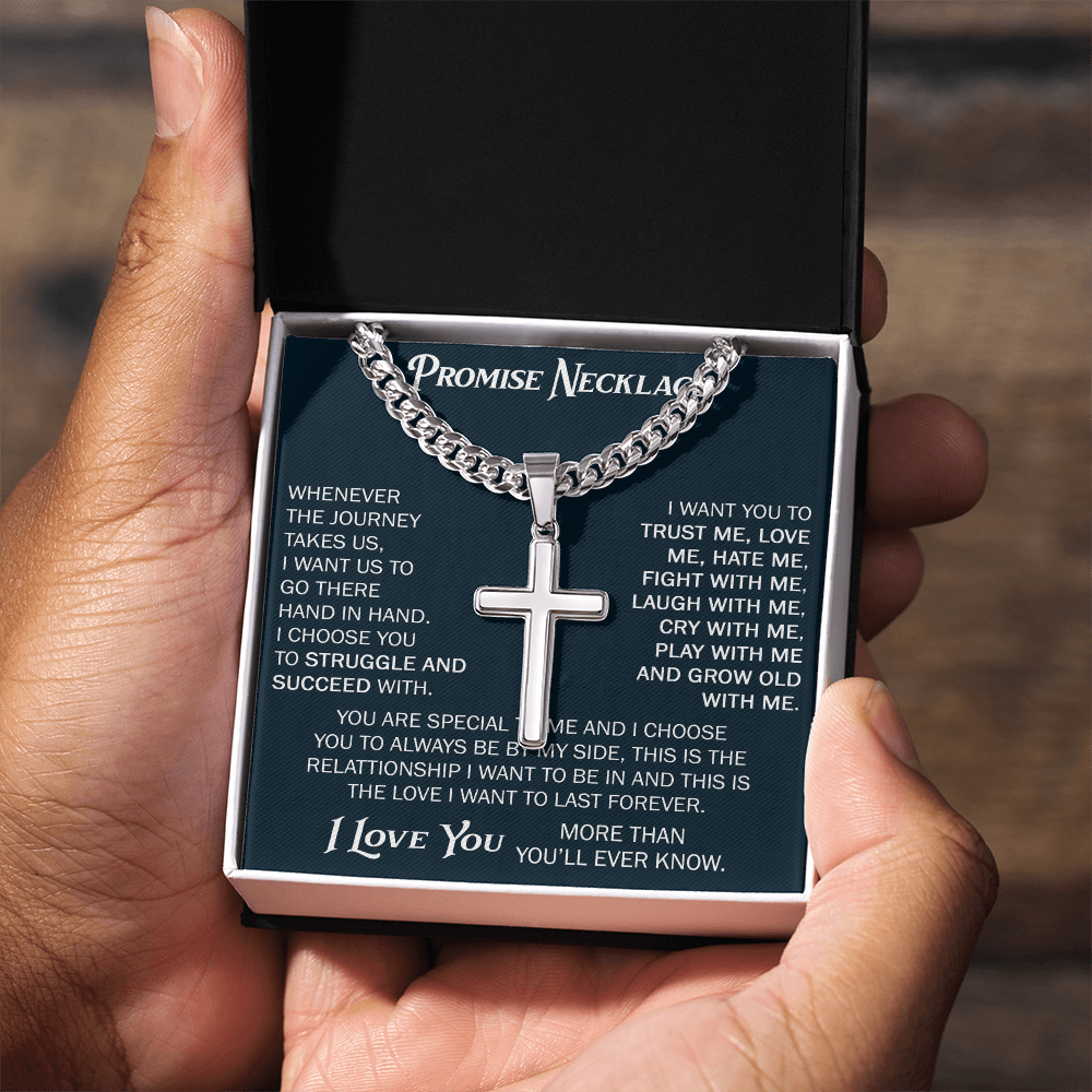 Personalized Cross with Cuban Link Chain For Him, Promise Gift For Boyfriend, BF Birthday Gift, Anniversary Gift For Him