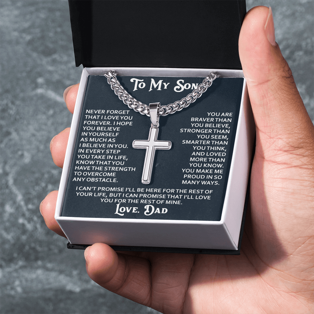 To My Son Artisan Cross Necklace - Birthday Christmas Gift from Dad Father Heartfelt Jewelry Present (136837190196)