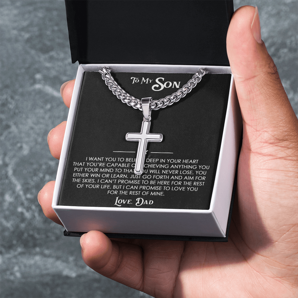 To My Son Gift From Dad  - Personalized Cross with Cuban Link Chain For Children, Faith Gift for any Occasion