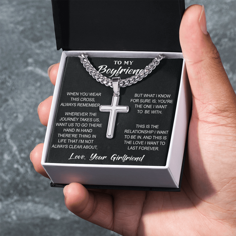 Personalized Cross with Cuban Link Chain for Boyfriend, Gift from Partner, Girlfriend, Soulmate -  Birthday, Valentine Present.