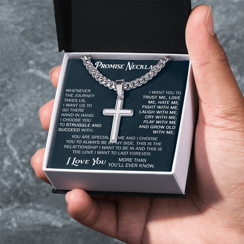 Personalized Cross with Cuban Link Chain For Him, Promise Gift For Boyfriend, BF Birthday Gift, Anniversary Gift For Him