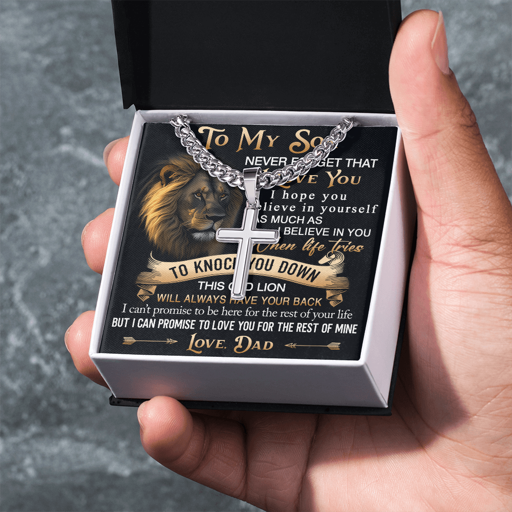 To My Son Personalized Cross with Cuban Link Chain Gift from Dad - Unique Gift for Birthday, Back to School, Graduation or any Special Occasion.