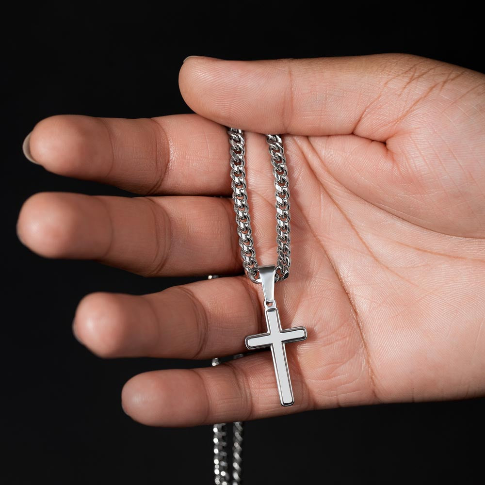 To My Son Gift From Dad  - Personalized Cross with Cuban Link Chain For Children, Faith Gift for any Occasion