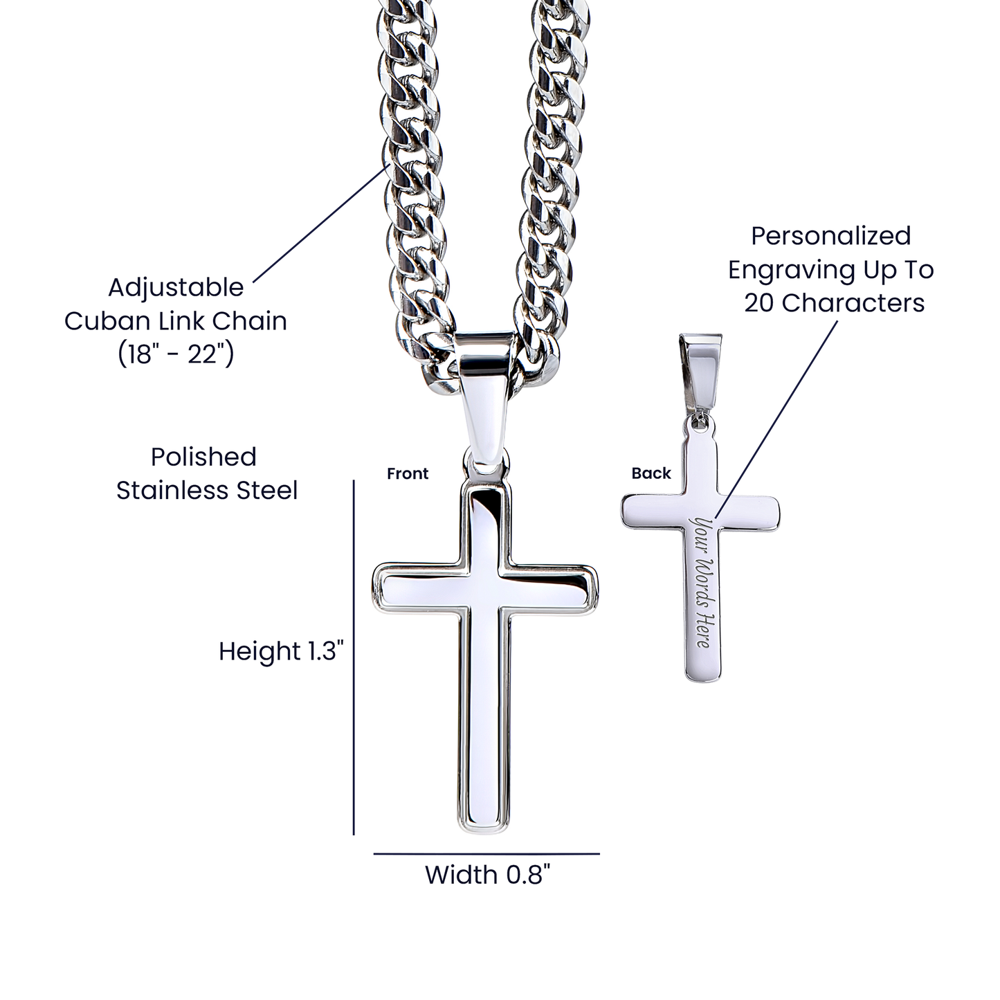 To My Son Gift From Dad  - Personalized Cross with Cuban Link Chain For Children, Faith Gift for any Occasion