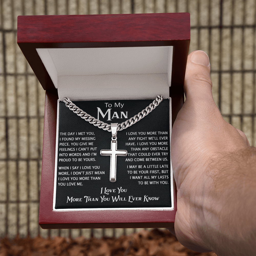 To My Man Personalized Cross with Cuban Link Chain - Perfect Gift for Birthday, Christmas