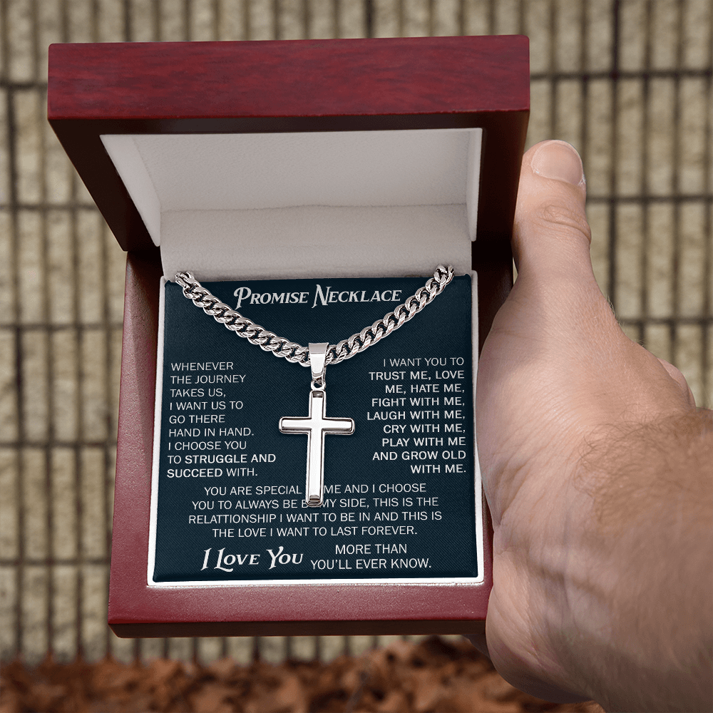 Personalized Cross with Cuban Link Chain For Him, Promise Gift For Boyfriend, BF Birthday Gift, Anniversary Gift For Him