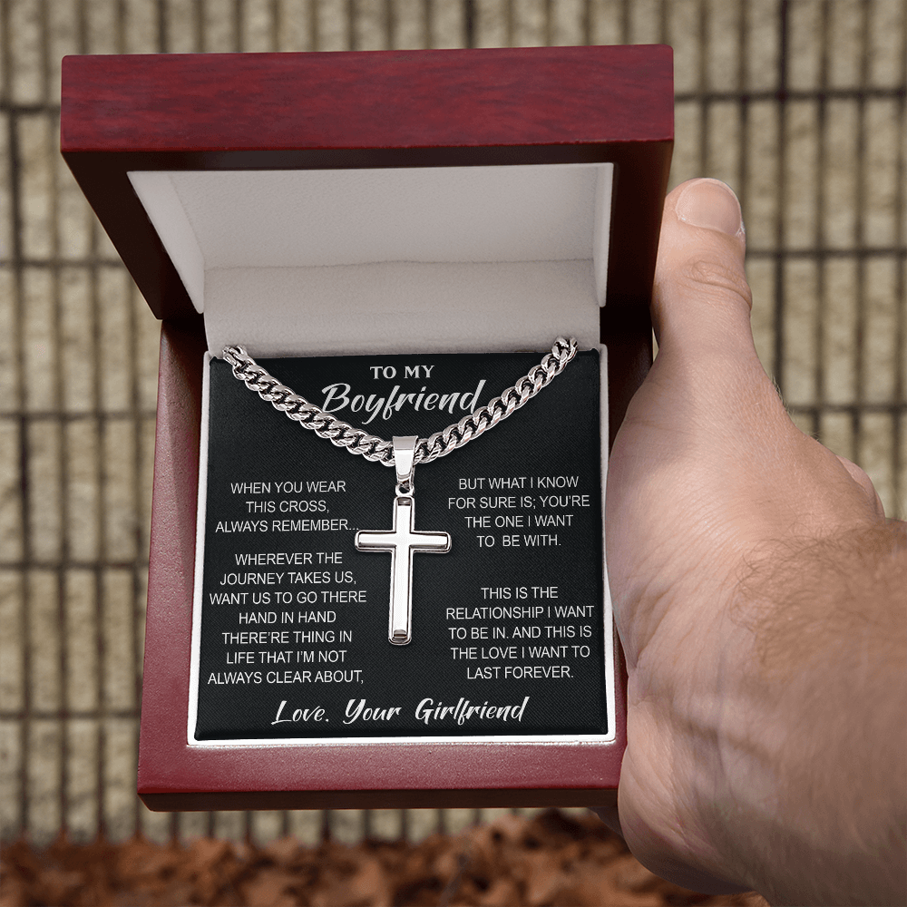 Personalized Cross with Cuban Link Chain for Boyfriend, Gift from Partner, Girlfriend, Soulmate -  Birthday, Valentine Present.