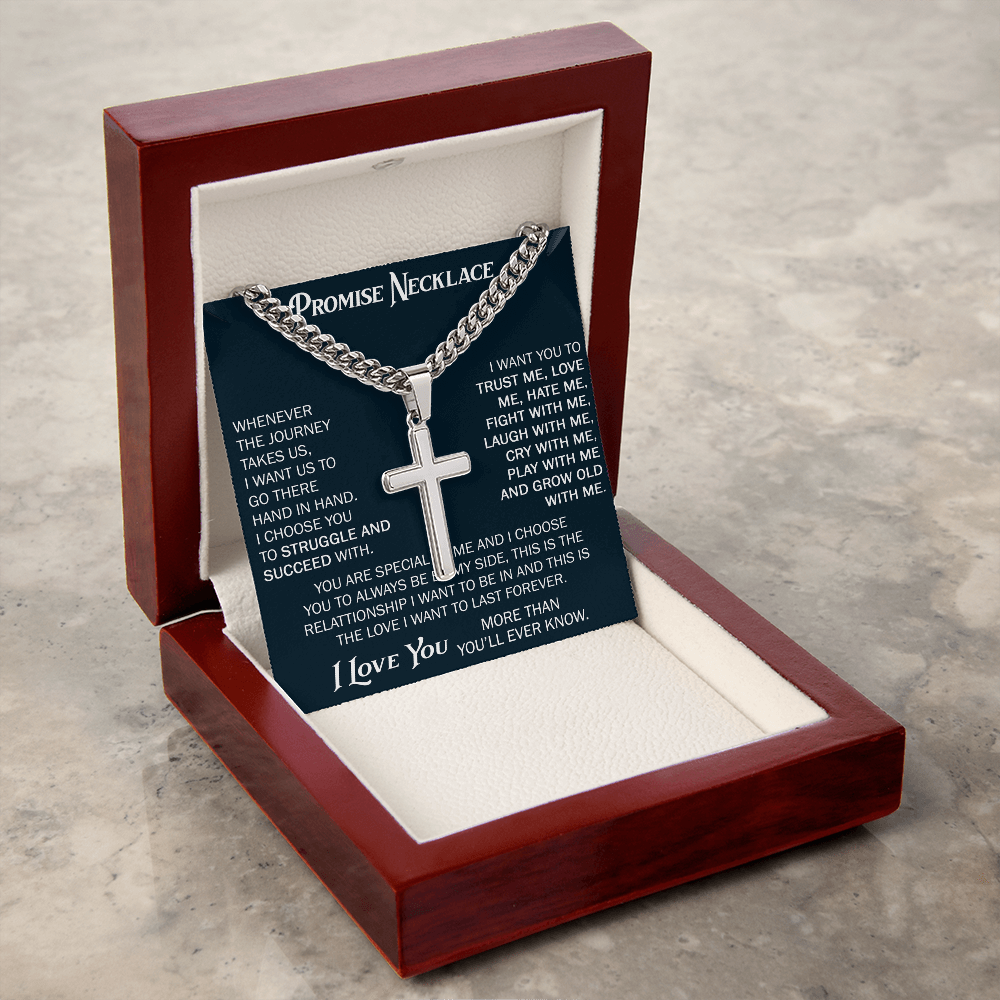 Personalized Cross with Cuban Link Chain For Him, Promise Gift For Boyfriend, BF Birthday Gift, Anniversary Gift For Him
