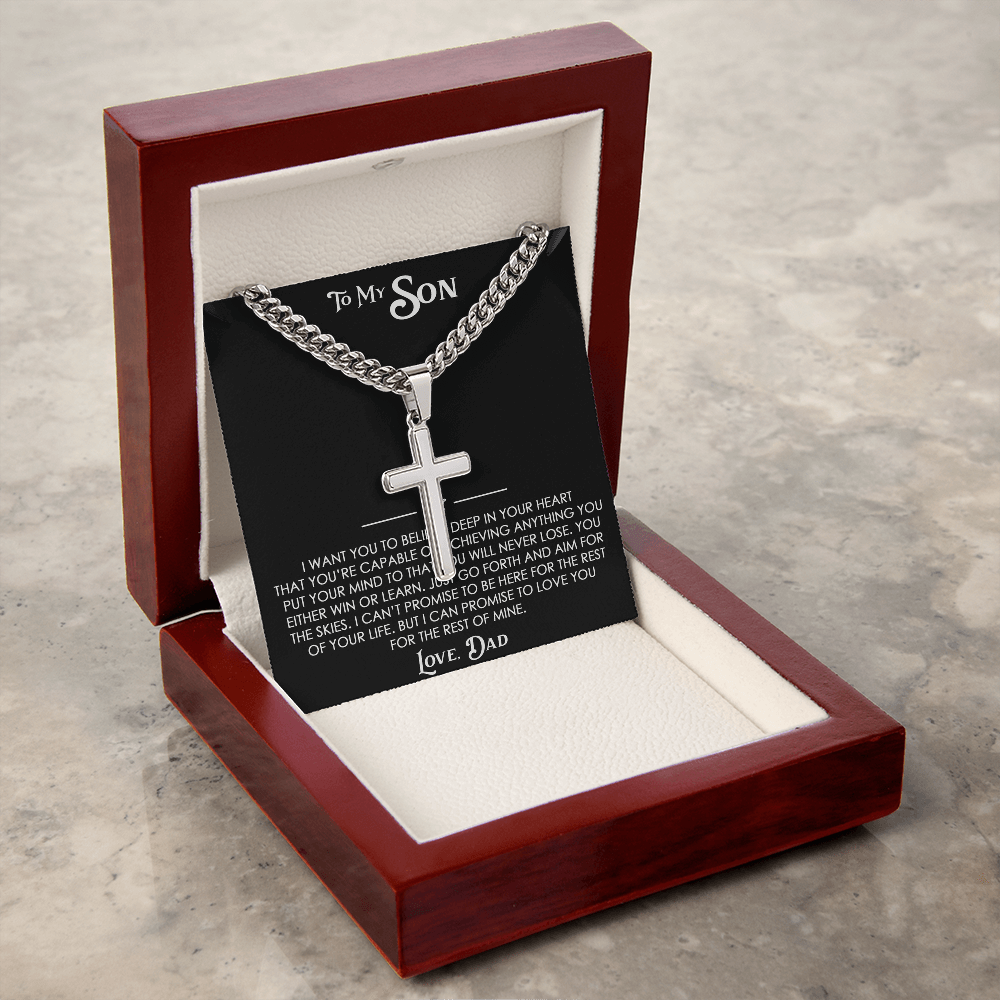 To My Son Gift From Dad  - Personalized Cross with Cuban Link Chain For Children, Faith Gift for any Occasion