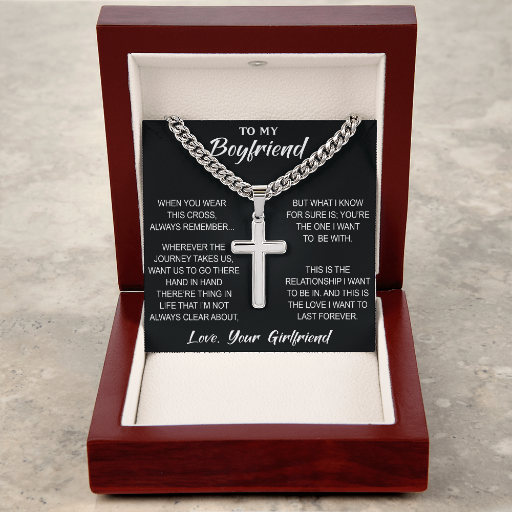 Personalized Cross with Cuban Link Chain for Boyfriend, Gift from Partner, Girlfriend, Soulmate -  Birthday, Valentine Present.