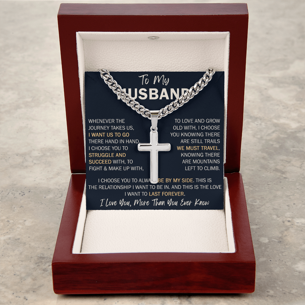 To My Husband Personalized Cross with Cuban Link Chain - Perfect Gift for Birthday, Valentine, Wedding Anniversary or any Special Occasion.