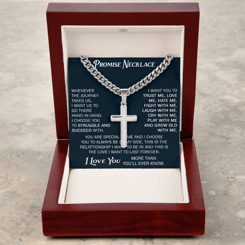 Personalized Cross with Cuban Link Chain For Him, Promise Gift For Boyfriend, BF Birthday Gift, Anniversary Gift For Him