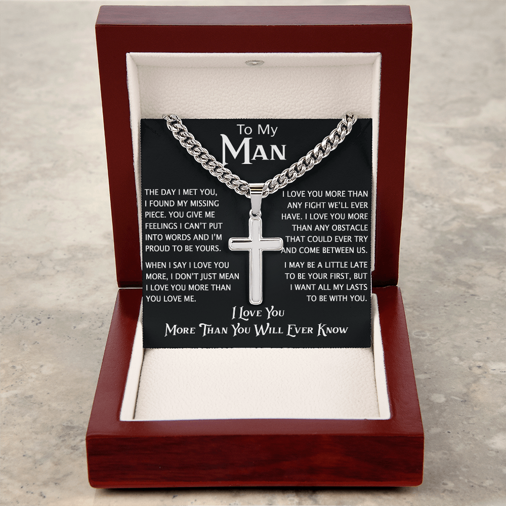 To My Man Personalized Cross with Cuban Link Chain - Perfect Gift for Birthday, Christmas