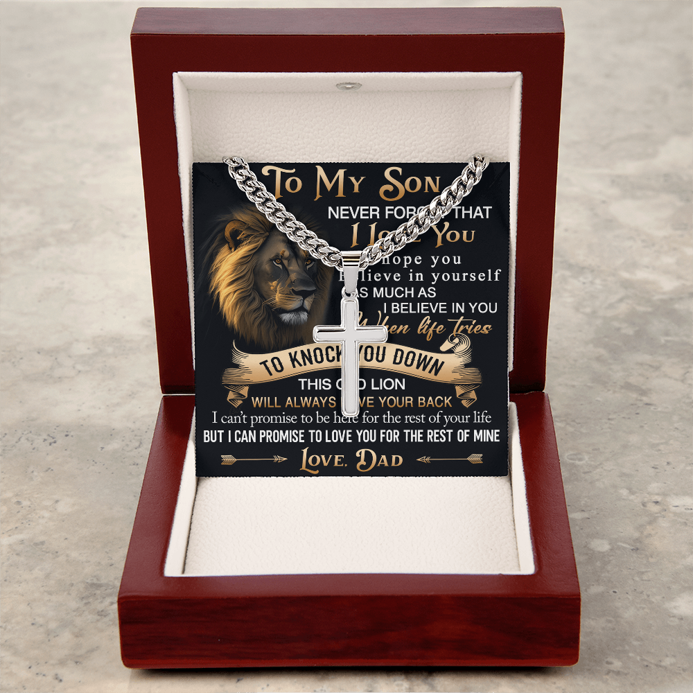 To My Son Personalized Cross with Cuban Link Chain Gift from Dad - Unique Gift for Birthday, Back to School, Graduation or any Special Occasion.