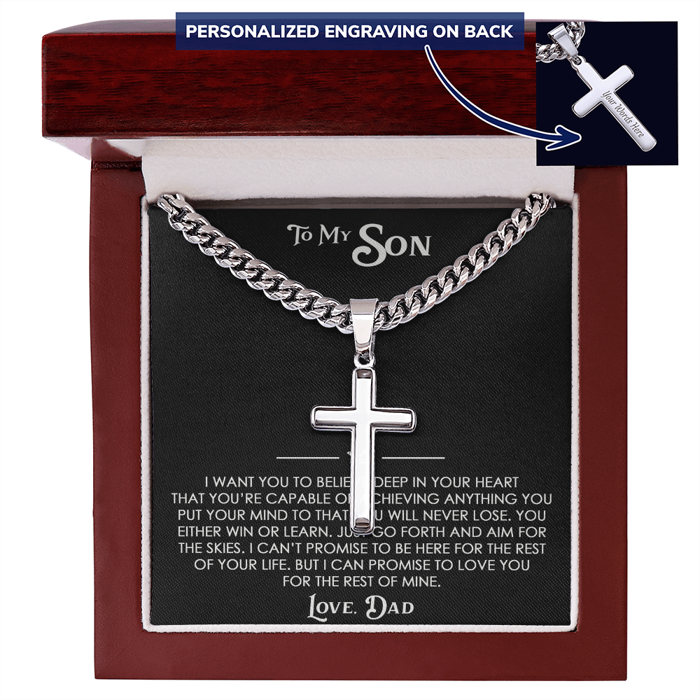 To My Son Gift From Dad  - Personalized Cross with Cuban Link Chain For Children, Faith Gift for any Occasion