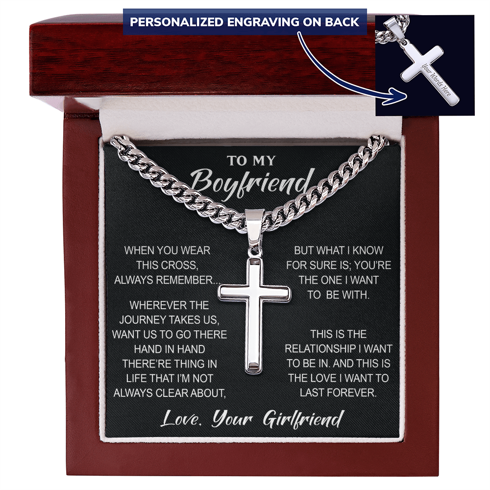 Personalized Cross with Cuban Link Chain for Boyfriend, Gift from Partner, Girlfriend, Soulmate -  Birthday, Valentine Present.