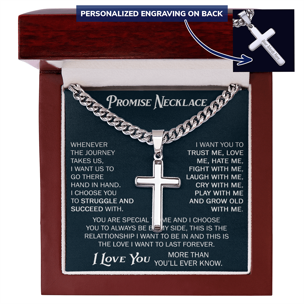 Personalized Cross with Cuban Link Chain For Him, Promise Gift For Boyfriend, BF Birthday Gift, Anniversary Gift For Him