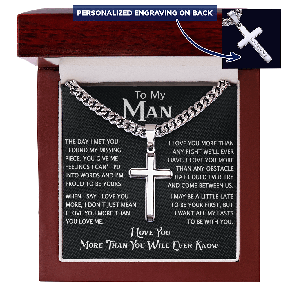 To My Man Personalized Cross with Cuban Link Chain - Perfect Gift for Birthday, Christmas