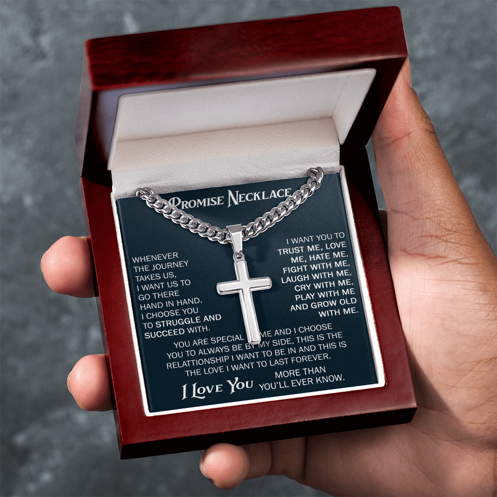 Personalized Cross with Cuban Link Chain For Him, Promise Gift For Boyfriend, BF Birthday Gift, Anniversary Gift For Him