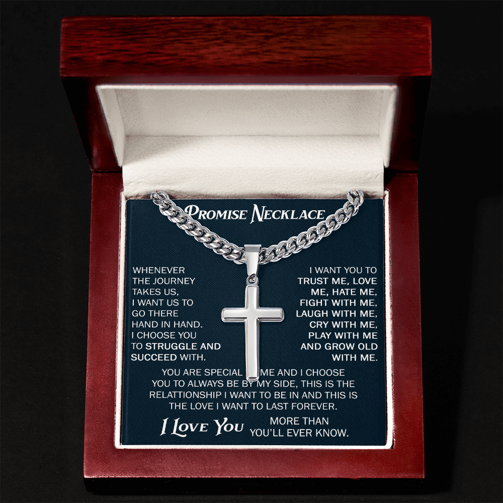 Personalized Cross with Cuban Link Chain For Him, Promise Gift For Boyfriend, BF Birthday Gift, Anniversary Gift For Him