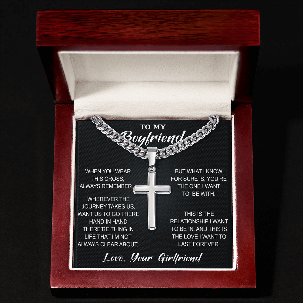 Personalized Cross with Cuban Link Chain for Boyfriend, Gift from Partner, Girlfriend, Soulmate -  Birthday, Valentine Present.