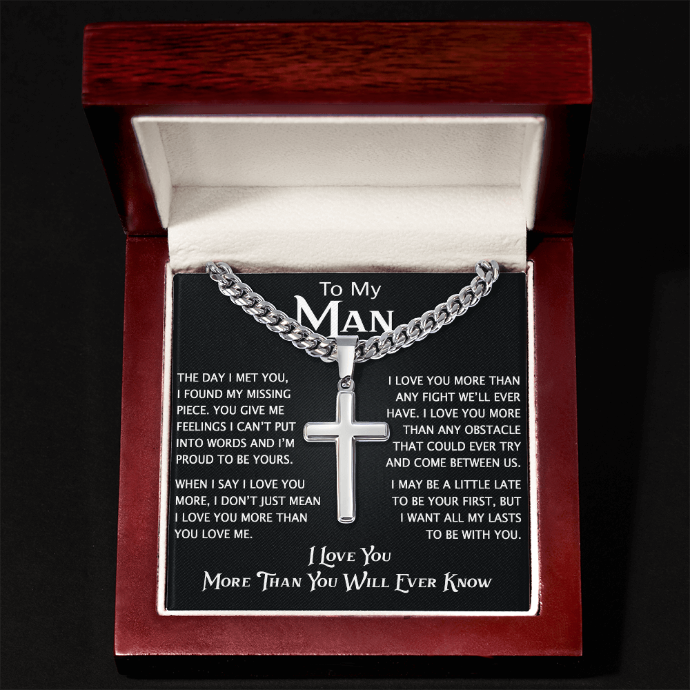 To My Man Personalized Cross with Cuban Link Chain - Perfect Gift for Birthday, Christmas
