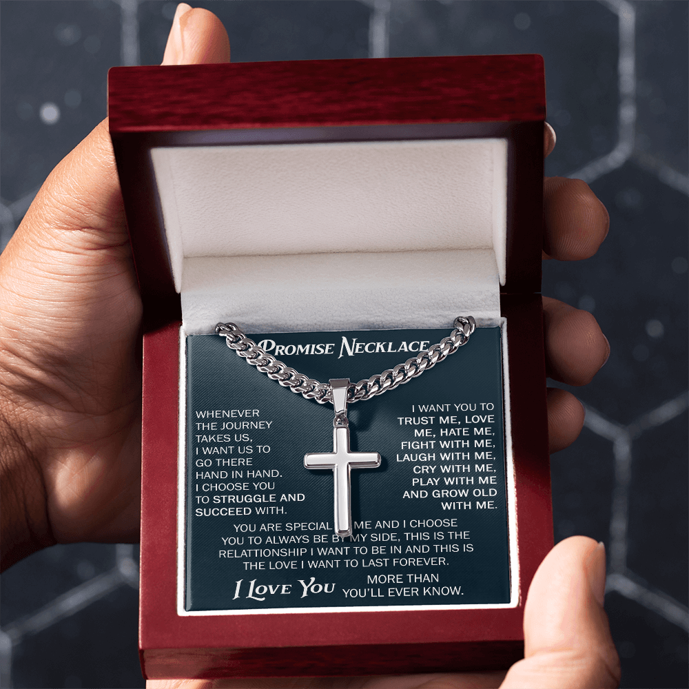 Personalized Cross with Cuban Link Chain For Him, Promise Gift For Boyfriend, BF Birthday Gift, Anniversary Gift For Him