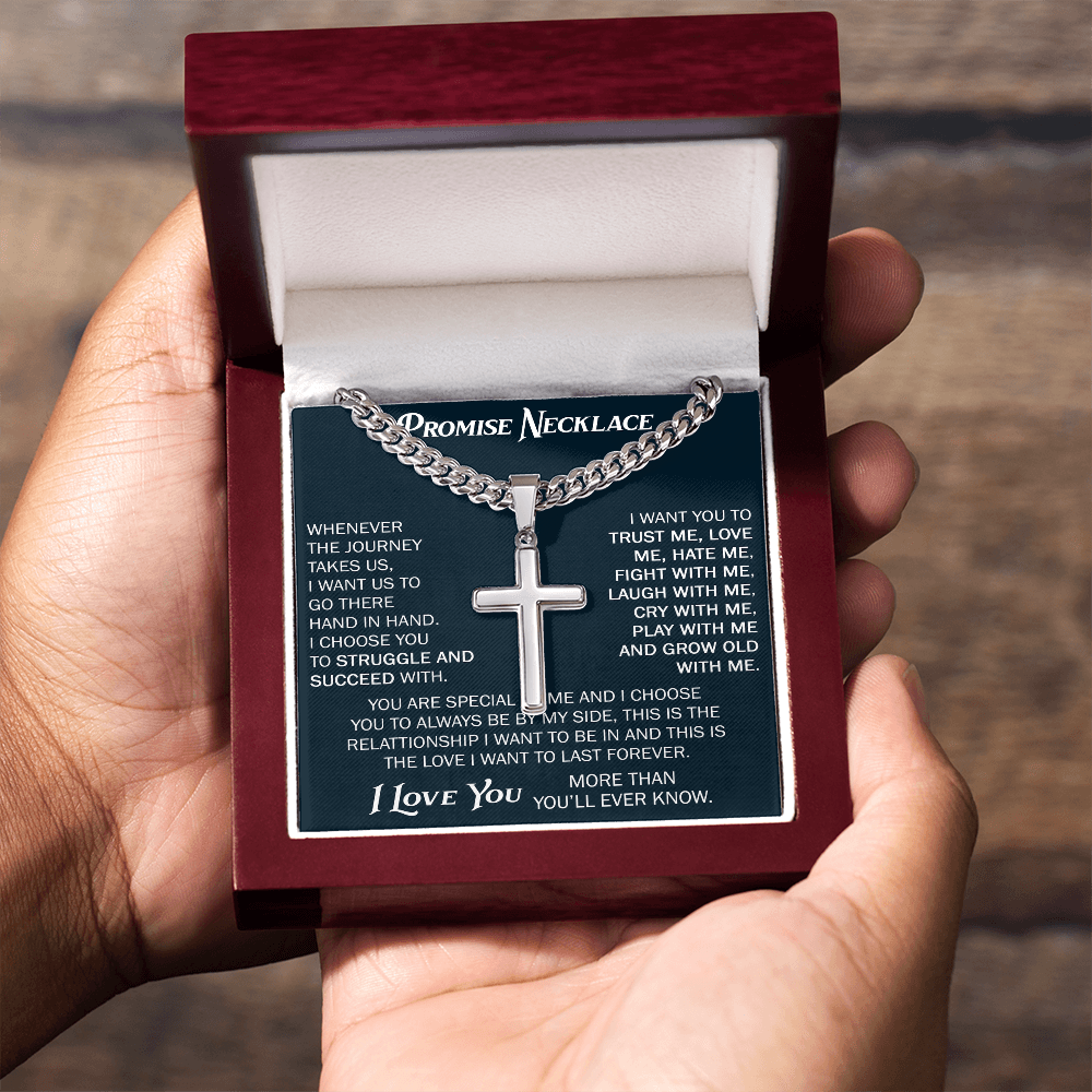 Personalized Cross with Cuban Link Chain For Him, Promise Gift For Boyfriend, BF Birthday Gift, Anniversary Gift For Him