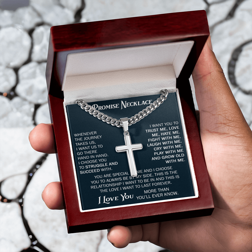 Personalized Cross with Cuban Link Chain For Him, Promise Gift For Boyfriend, BF Birthday Gift, Anniversary Gift For Him