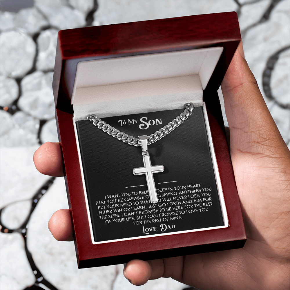To My Son Gift From Dad  - Personalized Cross with Cuban Link Chain For Children, Faith Gift for any Occasion