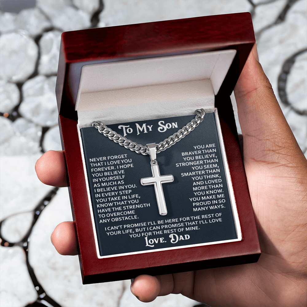 To My Son Artisan Cross Necklace - Birthday Christmas Gift from Dad Father Heartfelt Jewelry Present (136837190196)